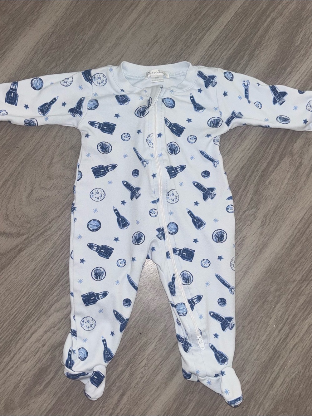 Kissy Kissy White Footed One-Piece with Blue Rocket Print